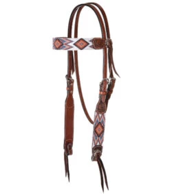 Circle Y Beaded Aztec Infinity Brow Headstall -Equine Worlds bead aztec infinity brow hs brown white side x0221 2004 circle y 56870.1665178703