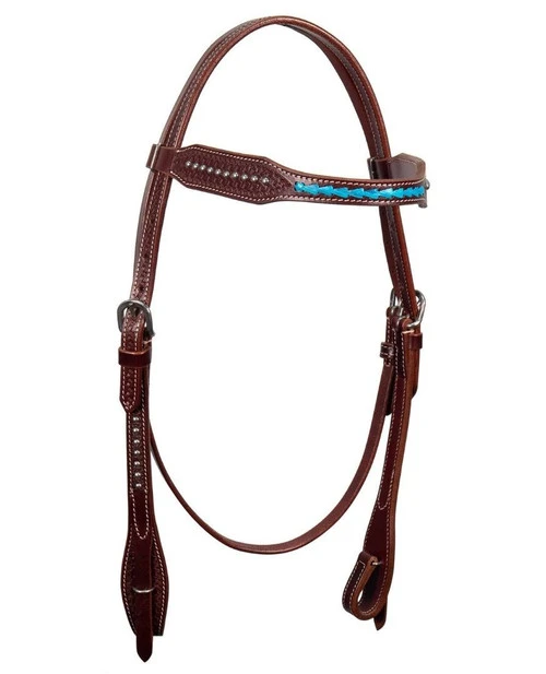 BLR Dots & Turquoise Rawhide Brow Headstall 3 BLR Dots & Turquoise Rawhide Brow Headstall