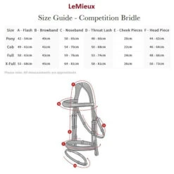 LeMieux Kudos Competition Bridle -Equine Worlds kudos competition bridle size guide 06326.1689278097
