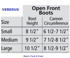 Veredus Olympus Vento Open Front Boots -Equine Worlds size chart front boot chart veredus 25881.1680739454